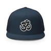 RIVEMUG NG Om Symbol Embroidered Flat Bill Trucker Hat High Crown Adjustable Cap Navy view 2