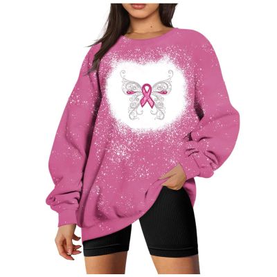 Breast Cancer Shirts for Women Pink Ribbon Long Sleeve Crewneck Sweatshirts Causal Fashion Supporter Survivor Top Tee breast cancer awareness items women's tops, tees & blouses Pink XL