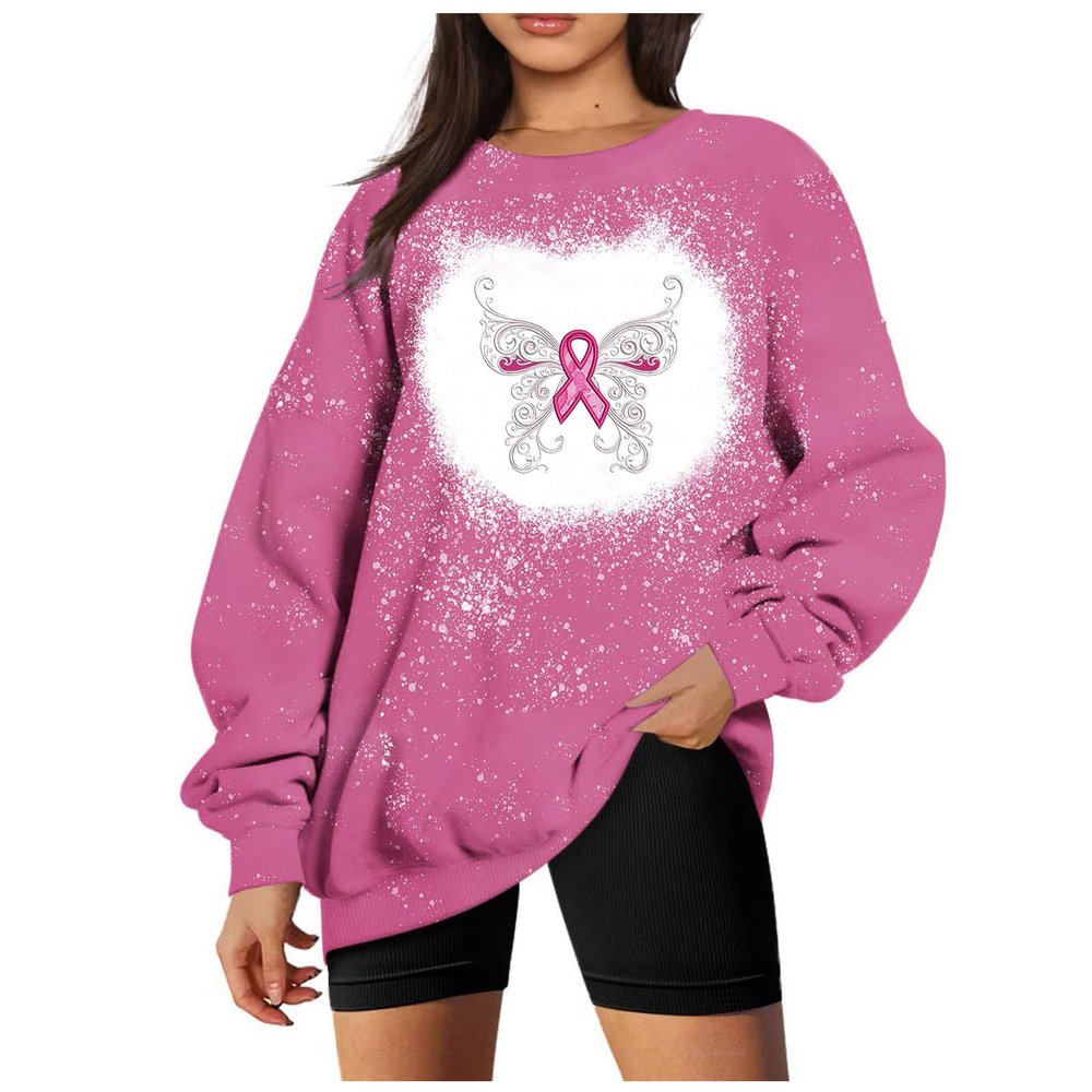 Breast Cancer Shirts for Women Pink Ribbon Long Sleeve Crewneck Sweatshirts Causal Fashion Supporter Survivor Top Tee breast cancer awareness items women's tops, tees & blouses Pink XL
