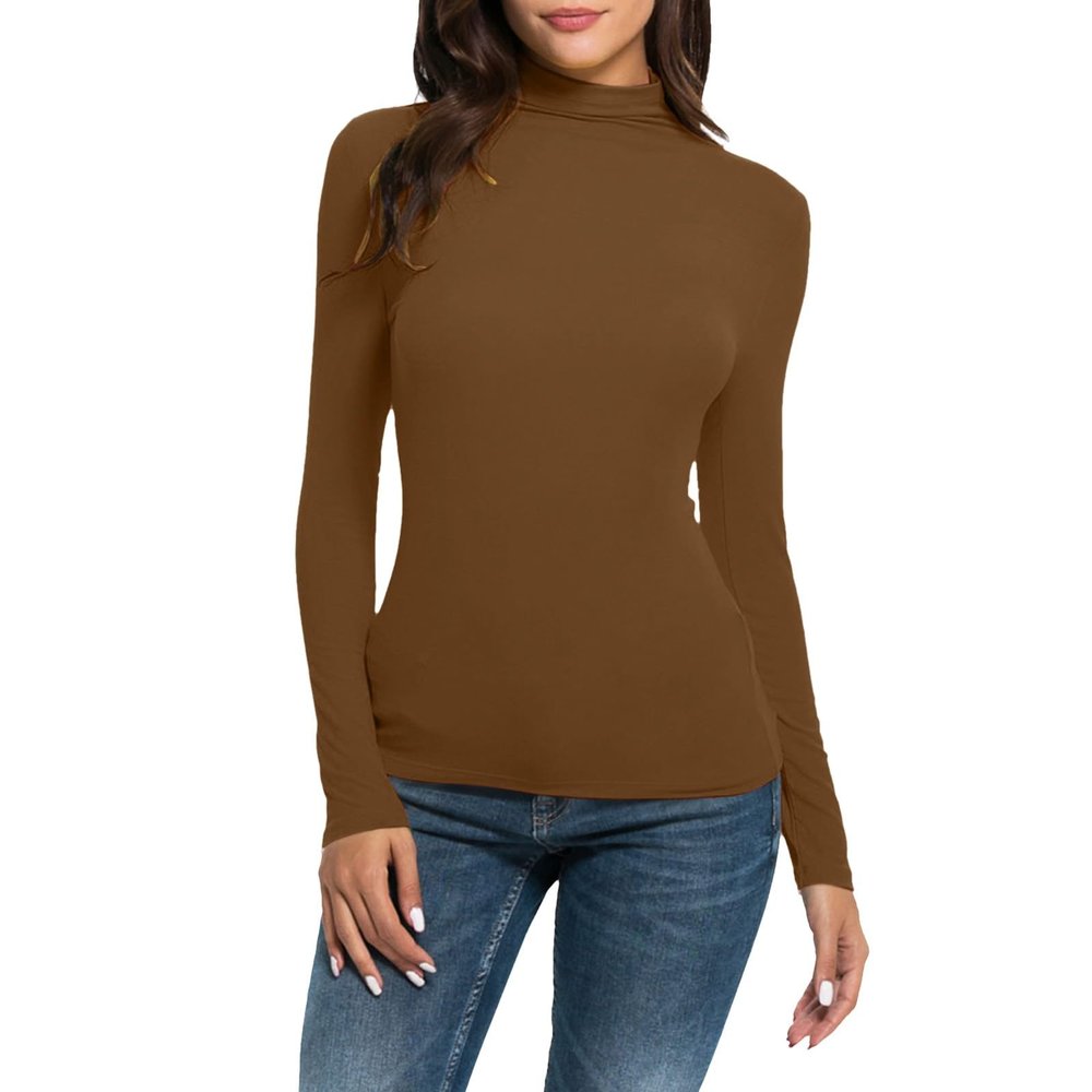 Women's Cloud Feeling Long Sleeve Shirts with Thumb Hole for Women Mock Neck Yoga T-Shirts Workout Tops 2024