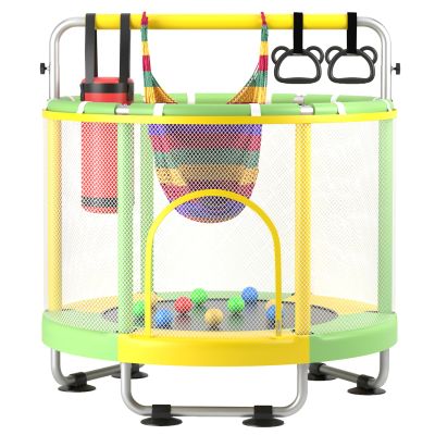 ZCMHAXJ 55" Trampoline for Kids with Enclosure, 440lbs Capacity Indoor & Outdoor Toddler Trampoline with Adjustable Gymnastics Bar & Toys, Gifts for Boys & Girls