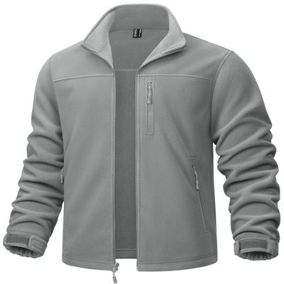TACVASEN Men's Winter Fleece Jacket Zip Up Warm Tactical Jacket with Pockets Lightweight Coats Polar Fleece Casual Hiking Outdoor Hunting Light Grey L