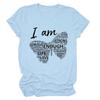 Women Casual Short Sleeve Printed T-Shirts I Am Powerful Strong Unique Enough Tee Tops Women Crew Neck Shirts Light Blue view 1