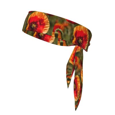 Poppy Flowers Print Headband,Dry Head Sport Theme Hair Band,Elastic Sports Sweat Basketball Sweatband