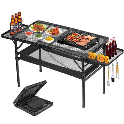 Thallike Portable Folding Grill Table, Lightweight Height Adjustable,Camping Picnic Table with Mesh Desktop and Mesh Bag for Outdoor for Picnic,Camping,BBQ,Beach (3.8 * 1.3FT)