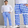Lars Amadeus Blue Argyle Pattern Pants for Men's Regular Fit Flat Front Party Prom Dress Trousers 32 Blue White view 4