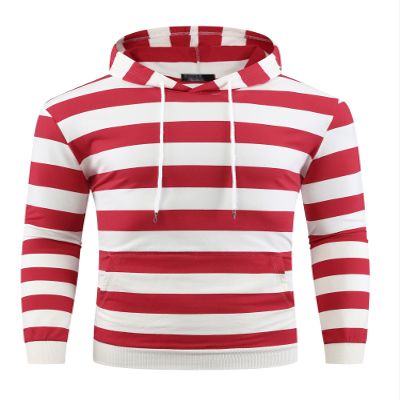 Lars Amadeus Red White Striped Sweatshirt for Men's Long Sleeves Drawstring Pullover Hooded Sweatshirts Hoodie X-Large Red White