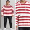 Lars Amadeus Red White Striped Sweatshirt for Men's Long Sleeves Drawstring Pullover Hooded Sweatshirts Hoodie X-Large Red White view 4