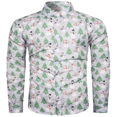 TUNEVUSE Holiday Season Gift-Mens Christmas Shirt Novelty Ugly Santa Claus Long Sleeve Funny Button Down Shirt for Party Gray Small