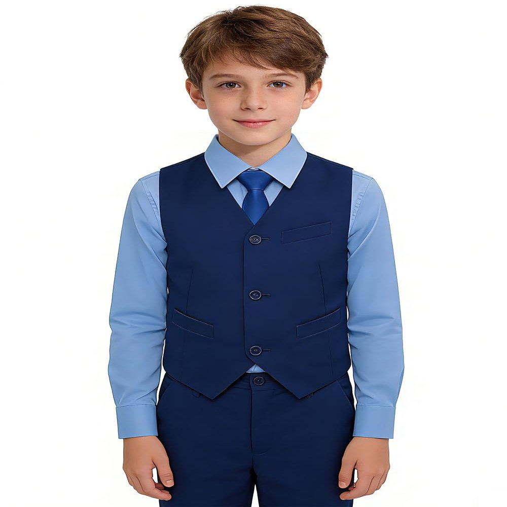 Lycody Boys Suits Kids Blue Tuxedo 4T Prom Suits Vest Set with Light Blue Uniform Shirts Toddler Boy Dress Clothes for Wedding Outfit