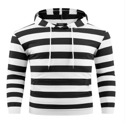 Lars Amadeus Black White Striped Sweatshirt for Men's Long Sleeves Drawstring Pullover Hooded Sweatshirts Hoodie XX-Large Black White