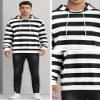Lars Amadeus Black White Striped Sweatshirt for Men's Long Sleeves Drawstring Pullover Hooded Sweatshirts Hoodie XX-Large Black White view 4
