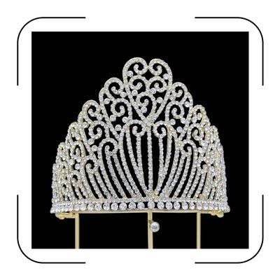 Tall Golden Tiara for Women - Crystal Pageant Crown for Quinceaera, Wedding, Birthday, Prom - Alloy Gold Plated Queen Crown with Sparkling Rhinestones