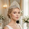 Tall Golden Tiara for Women - Crystal Pageant Crown for Quinceaera, Wedding, Birthday, Prom - Alloy Gold Plated Queen Crown with Sparkling Rhinestones view 2