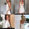 Sexy Crochet Bikini Cover up for Women's Swimsuit Cover Up Ruffle Hem Hollow Out Bikini Cover Up Backless Halter Mini Dress view 4