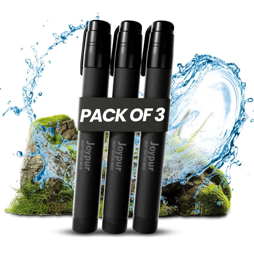 Water Straw Filter Survival - Essential Hiking & Camping Gear for Emergency, Travel, Fishing - Filters and Purifies Water (3 Pack, Black)