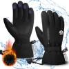 Ski Gloves Waterproof for Men Women, Warm Winter Touchscreen Gloves Made with 3M Thinsulate Insulated, Anti-Slip PU Palm Snow Gloves with Zipper Pocket for Snowboard Snowmobile and More Snowsports view 1