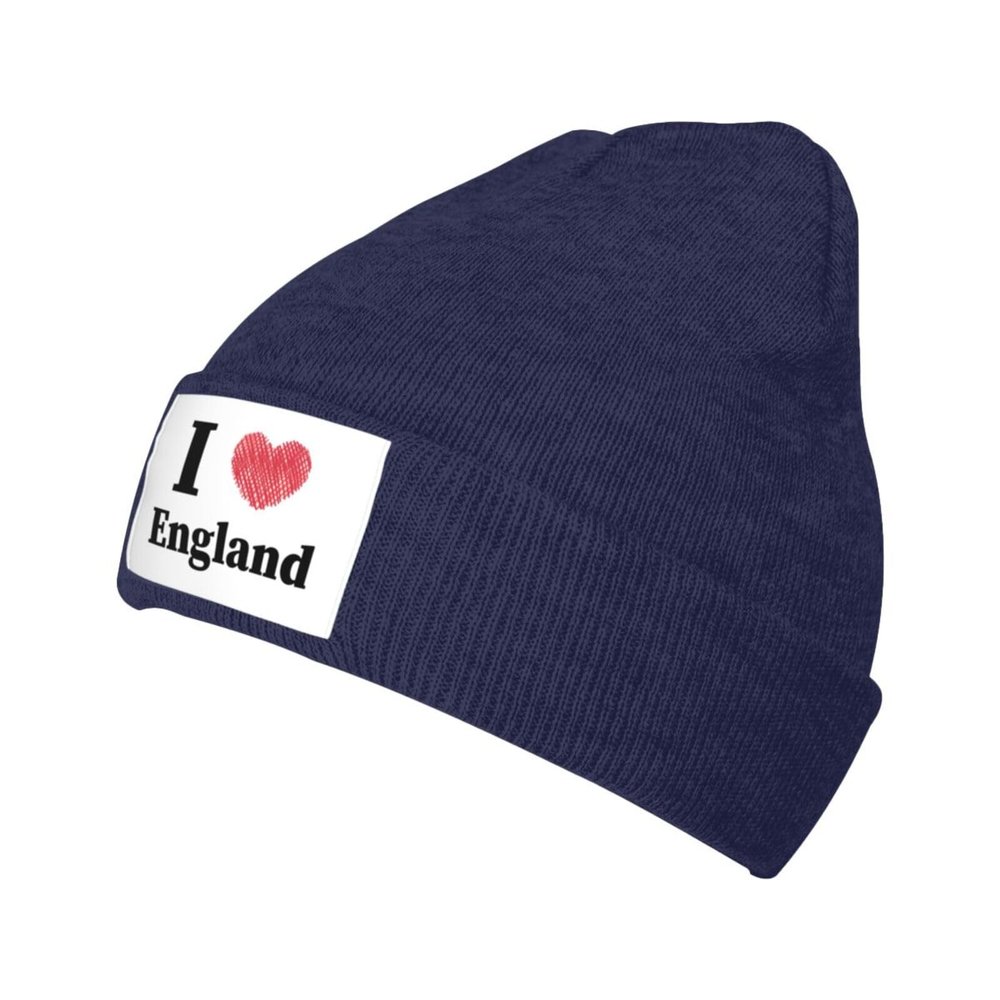 I Love England Beanie Hat for Men Women Winter Warm Knit Hats Ski Hat Skull Cap Navy Blue