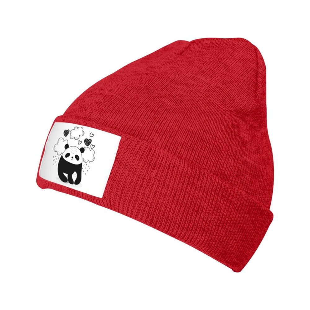MULIHU Cute Panda with Clouds Beanie Hat for Men Women Winter Warm Knit Hats Ski Hat Skull Cap Red
