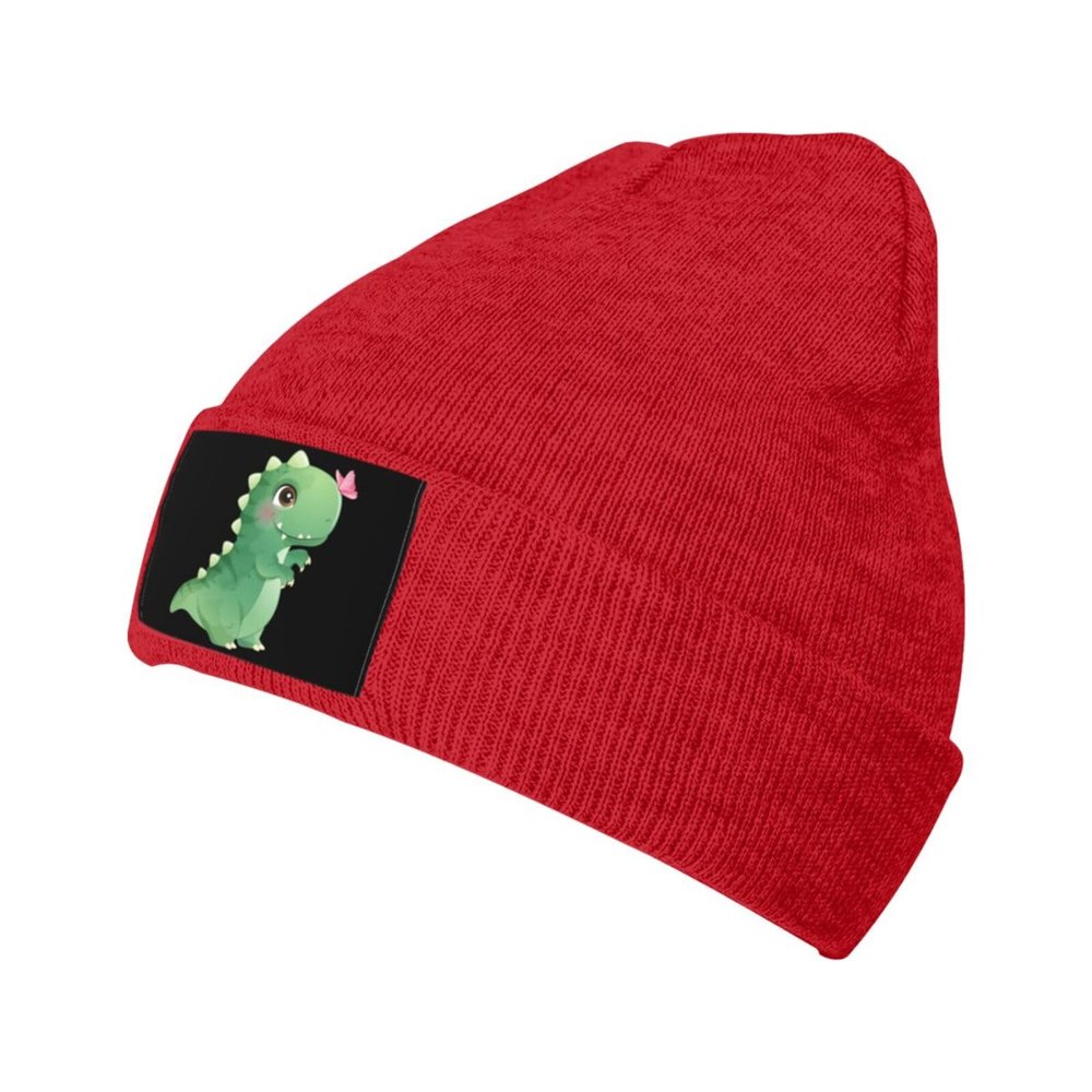 MULIHU Cute Green Dinosaur Playing with Butterflies Beanie Hat for Men Women Winter Warm Knit Hats Ski Hat Skull Cap