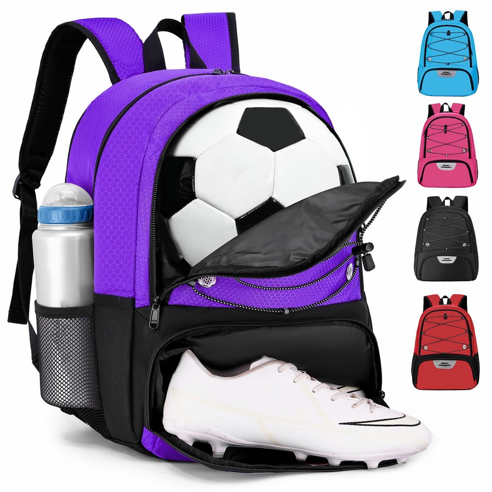 Hsmihair Youth Soccer Bag-Soccer Backpack & & Backpack for Football Volleyball Basketball,with Ball Compartment and Separate Cleat Training Package (Purple)