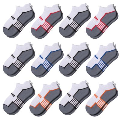 Comfoex 12 Pairs Boys Socks - Ankle Low Cut Athletic Half Cushioned Short Socks For Kids 4-6, 6-8, 8-10 Years Old