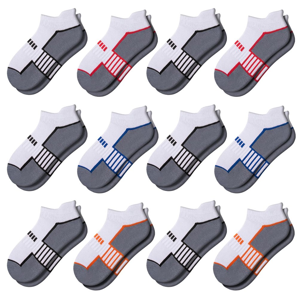 Comfoex 12 Pairs Boys Socks - Ankle Low Cut Athletic Half Cushioned Short Socks For Kids 4-6, 6-8, 8-10 Years Old