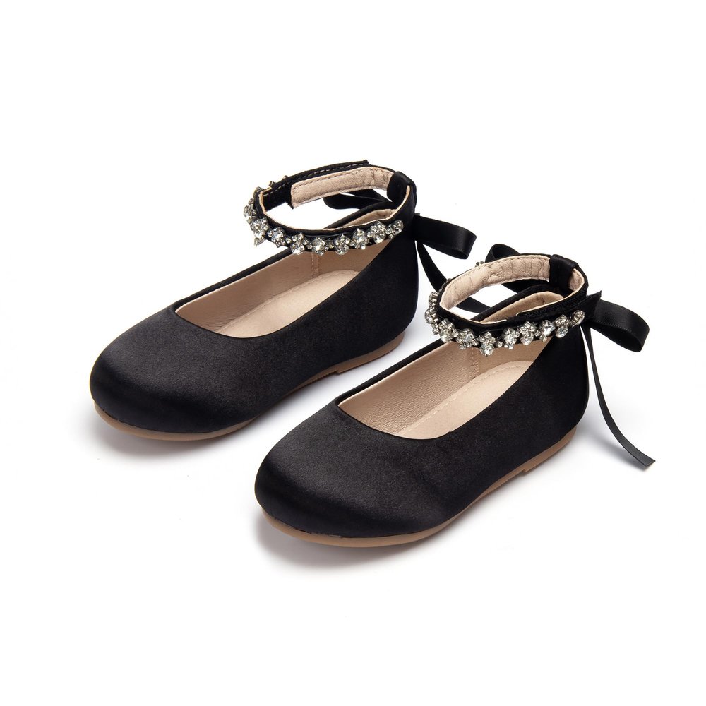 Otter MOMO Toddler/Little Girls Flower Girl Ballerina Flats Shoes Slip-on School Party Black Dress Shoes Size 5