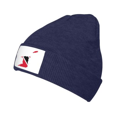 Flag Map of Trinidad and Tobago Beanie Hat for Men Women Winter Warm Knit Hats Ski Hat Skull Cap Navy Blue