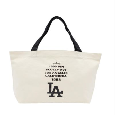 MLB Canvas Tote Bag, Dodgers Ivory  Black