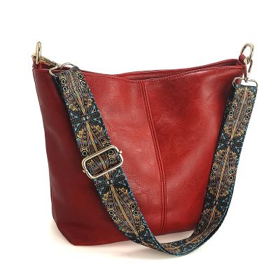 Huwzder Hobo Bags Vegan Leather Crossbody Bag Guitar Strap Shoulder Purses with Zipper Handbags for Women (Red)