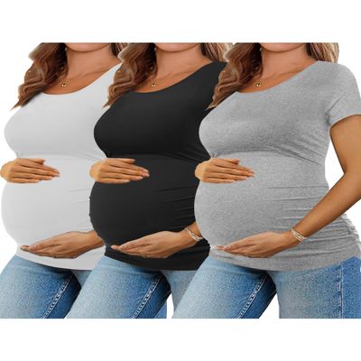 KIM S 3 Pack Maternity Basics - Large Gray/White/Black Shirts Timeless Styles for Baby Showers