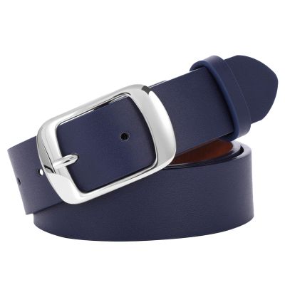 SUOSDEY Women Belts For Jeans Dresses Pants Ladies Dark Blue Belt Leather Waist Belt with Elegant Buckle, Width 1.3"