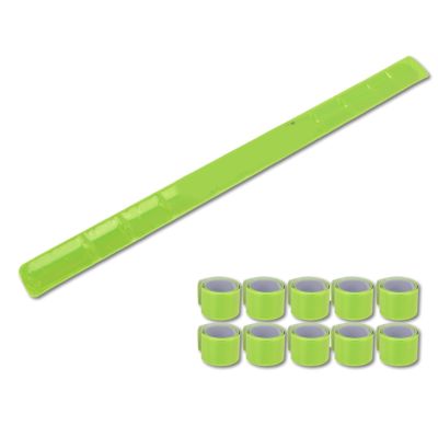 equlup Reflector Strips, 10 Pcs Reflective Bracelet Slap Bands Silicon Steel Reflective Arm Band for Clothing Sports Riding (Green)