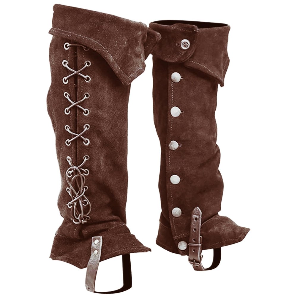 XJKLBYQ Pirate Boot Covers 1 Pair Viking Medieval Boot Covers with Button Closure Polyester Renaissance Costume for Cosplay Halloween, Dark Brown, Boot Covers Cosplay