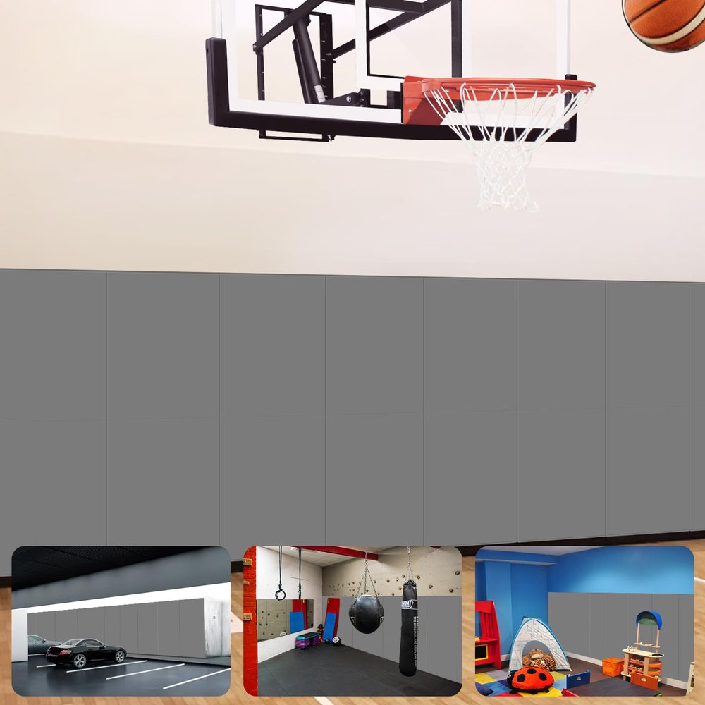 VANCL Gym Wall Padding 2'' x 6'' Wall Mats for Gym Basketball Wall Padding 2" Thick Foam Pad Wall Protection Pads for Safety Light Grey Wall Pad[2 Pack]