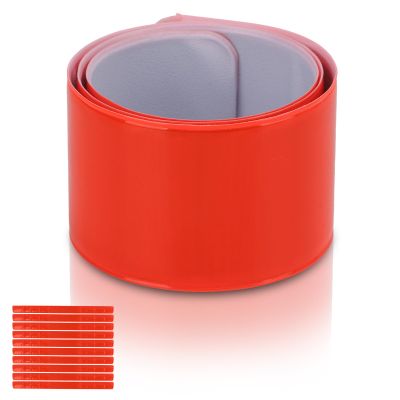 equlup Reflector Strips, 10 Pcs Reflective Bracelet Slap Bands Silicon Steel Reflective Arm Band for Clothing Sports Riding (Orange)