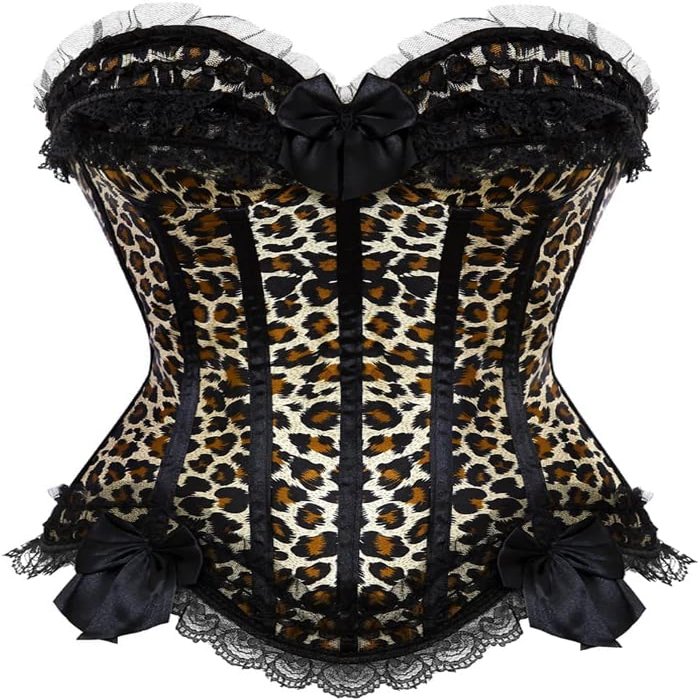 ADELCE Plus Size Corset Top for Women Bustier Lace up Gothic Lingerie Burlesque Costume Dress Deep Leopard XS