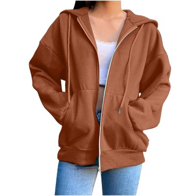 BDNXTV Black Zip Up Hoodie Women Y2K Hoodies Winter Coat for 223 Fall Outfits 224 Clothes (Browns,S)