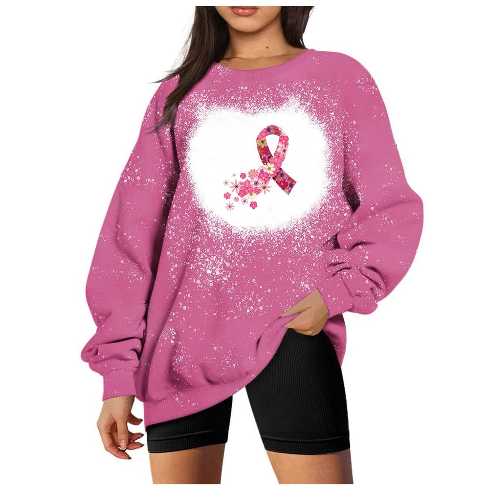 Breast Cancer Shirts for Women Pink Ribbon Long Sleeve Crewneck Sweatshirts Causal Fashion Supporter Survivor Top Tee breast cancer awareness shirt tops for women sexy casual Pink 2X