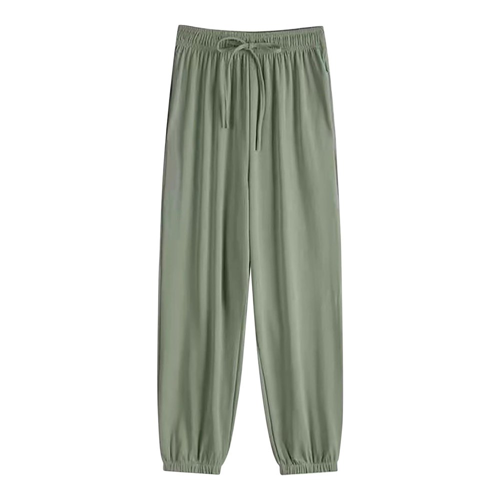 Ice Silk Pants for Women Summer Drawstring High Elastic Waist Loose Jogger Pants Casual Soft Lounge Bottoms Sweatpant Green