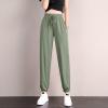 Ice Silk Pants for Women Summer Drawstring High Elastic Waist Loose Jogger Pants Casual Soft Lounge Bottoms Sweatpant Green view 2
