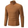 Mens Knitted Turtleneck Slim Fit Sweater Long Sleeve Turtle Neck Ribbed Pullover Sweaters Casual Basic Stretch Tops Brown view 1
