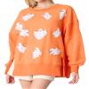 TACSTRUN Women's Halloween Sequin Sweatshirts Skeleton Spooky Ghost Graphic Long Sleeve Crewneck Pullover Sweater Tops,Orange,XX-Large view 1