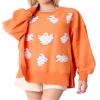 TACSTRUN Women's Halloween Sequin Sweatshirts Skeleton Spooky Ghost Graphic Long Sleeve Crewneck Pullover Sweater Tops,Orange,XX-Large view 2