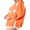 TACSTRUN Women's Halloween Sequin Sweatshirts Skeleton Spooky Ghost Graphic Long Sleeve Crewneck Pullover Sweater Tops,Orange,XX-Large view 3