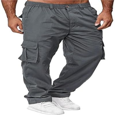 HUNGSON Mens Casual Cargo Pants - Sweatpants Joggers Athletic Trouser Cotton Loose Straight Hiking Pants for Men Dark Grey