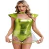 winying Women Halloween Stage Show Alien Bodysuit Metallic Sleeveless Skirts Bodysuit Carnival Costume Fluorescent Green XX-Large view 3