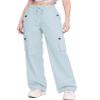Betusline Girl's High Waist Wide Leg Cargo Pants Y2K Parachute Pants with Pockets and Drawstring, Light Blue, 11-12 Years = Tag 160 view 1