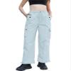 Betusline Girl's High Waist Wide Leg Cargo Pants Y2K Parachute Pants with Pockets and Drawstring, Light Blue, 11-12 Years = Tag 160 view 2